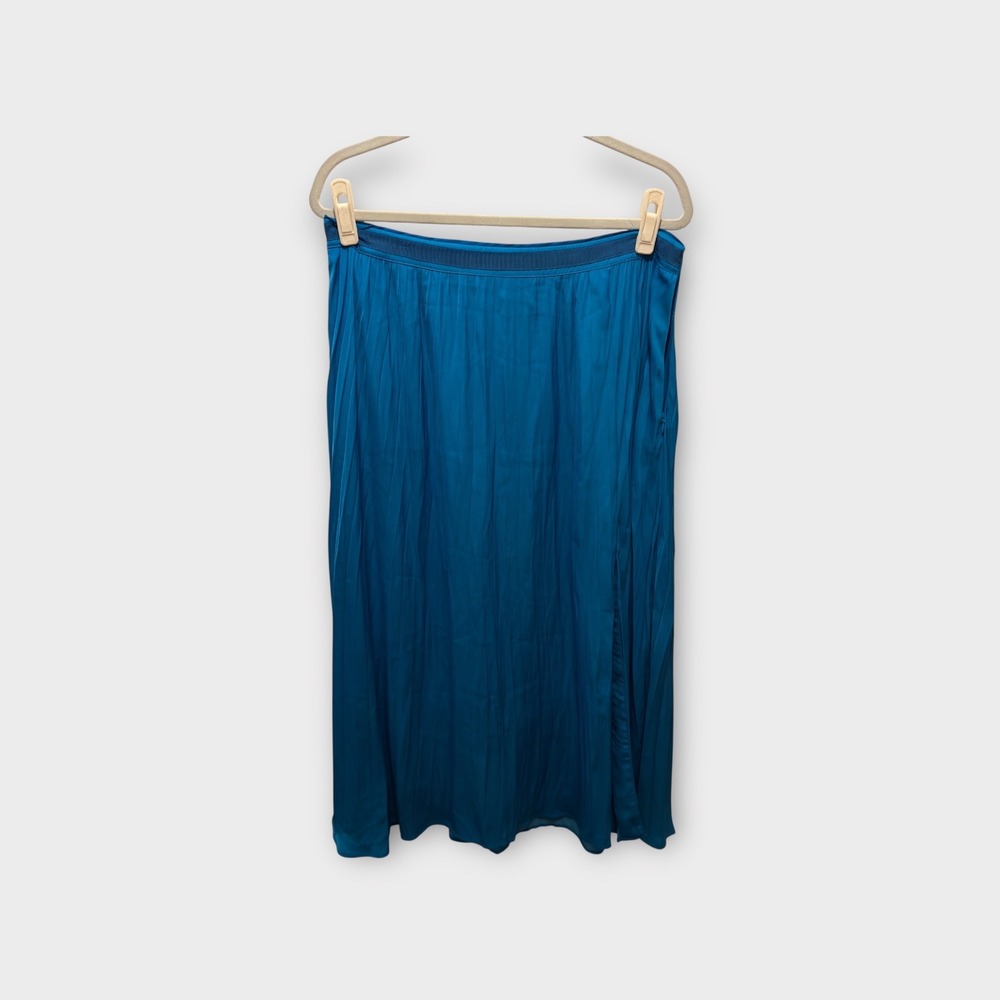 Anthropologie Teal Blue Midi Skirt Women's Size 14 Elastic Waist‎ Casual